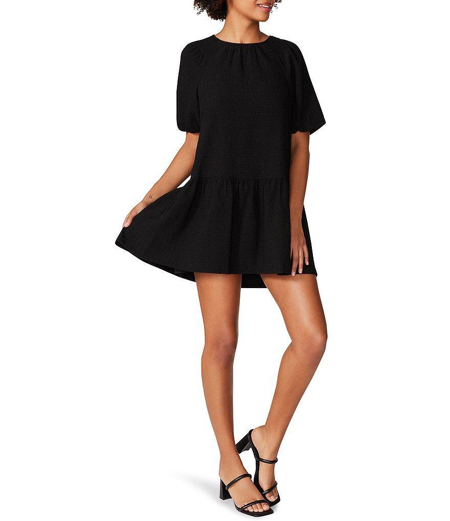 Steve Madden Abrah Textured Cotton Crew Neck Short Sleeve Mini Dress Product Image