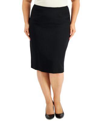 Kasper Plus Size Stretch Crepe Skimmer Skirt Product Image