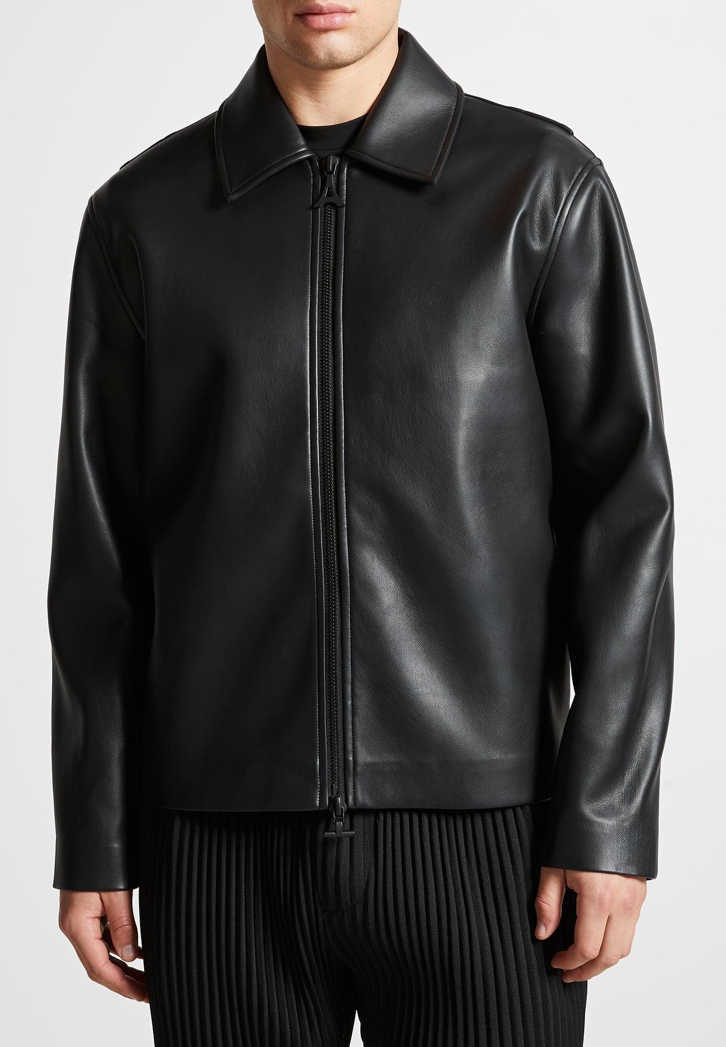 Vegan Leather Minimal Boxy Jacket - Black Male Product Image