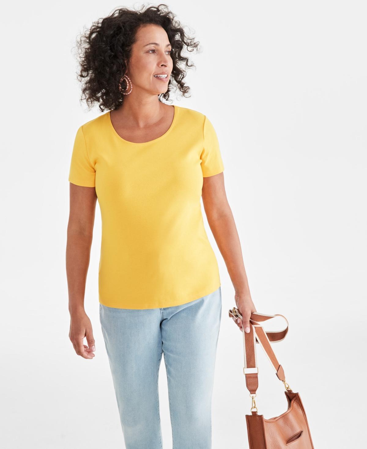 Style & Co Womens Cotton Short-Sleeve Scoop-Neck Top, Xs-4X, Created for Macys Product Image