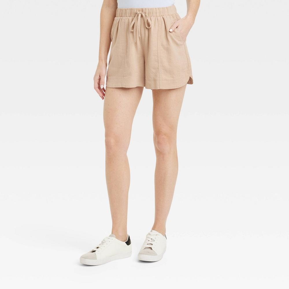 Womens High-Rise Linen Pull-On Shorts - Universal Thread Tan L Product Image