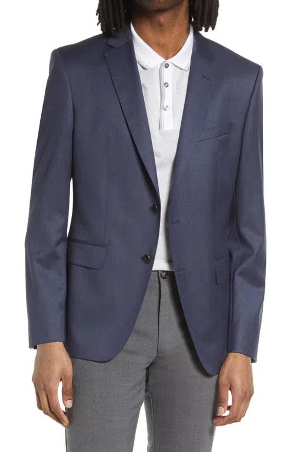 Boss Slim Fit Solid Wool Suit Jacket In Open Blue Product Image