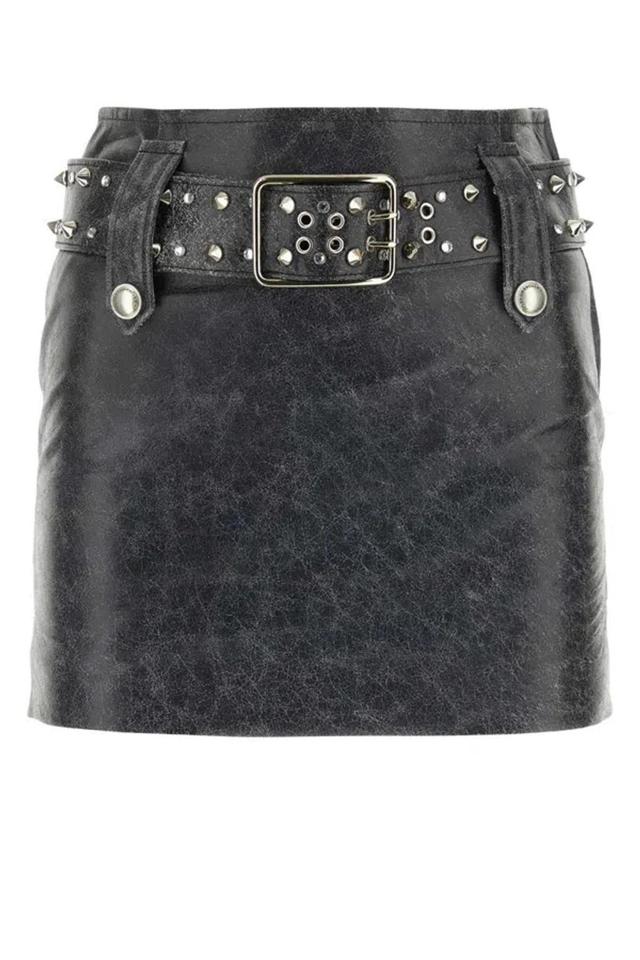 ALESSANDRA RICH Belted Embellished Leather Miniskirt In Black Product Image