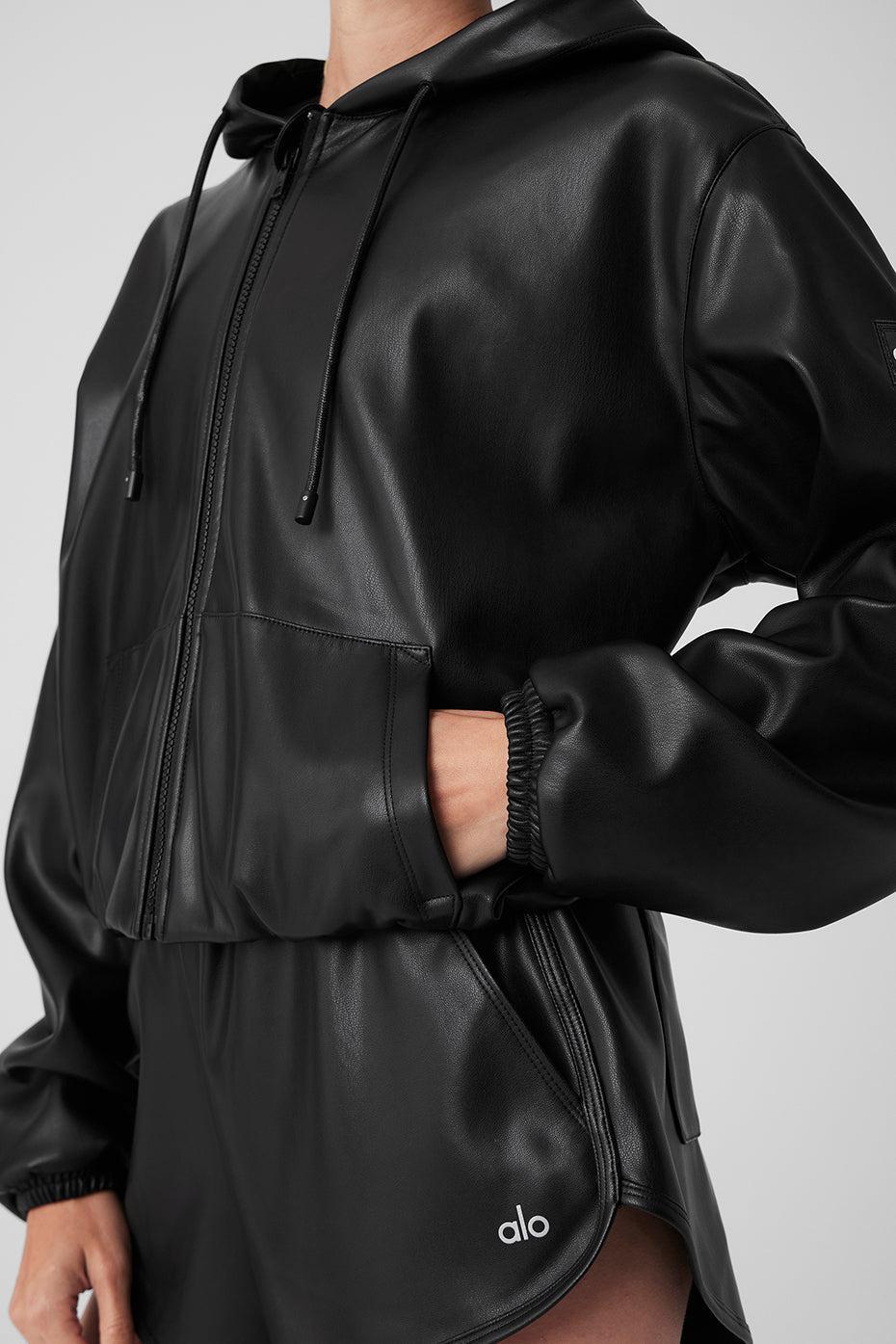 Faux Leather Power Hour Full Zip Cropped Jacket - Black Product Image