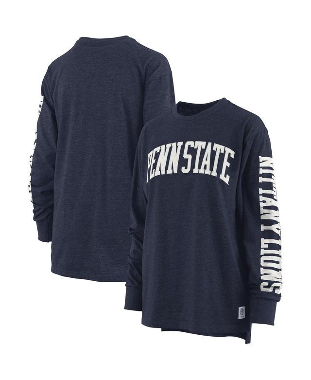 Womens Pressbox Heathered Navy Penn State Nittany Lions Two-Hit Canyon Long Sleeve T-shirt Product Image