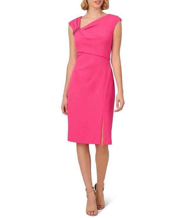 Adrianna Papell Crepe Asymmetrical Scoop Neck Sleeveless Dress Product Image