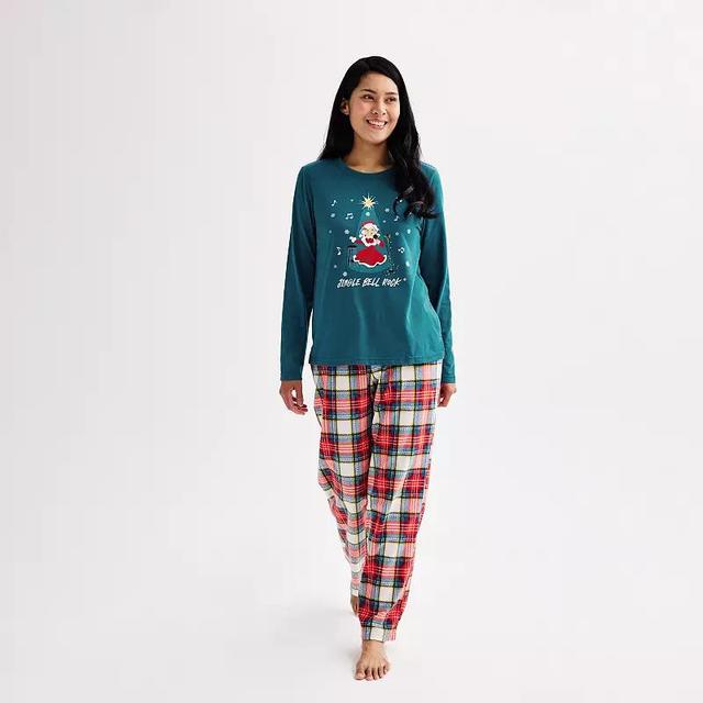 Womens Jammies For Your Families Jingle Bell Rock Mrs. Claus Pajama Top & Fleece Pajama Bottoms Set Product Image