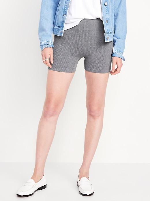 Extra High-Waisted Seamless Ribbed Biker Shorts -- 4-inch inseam Product Image