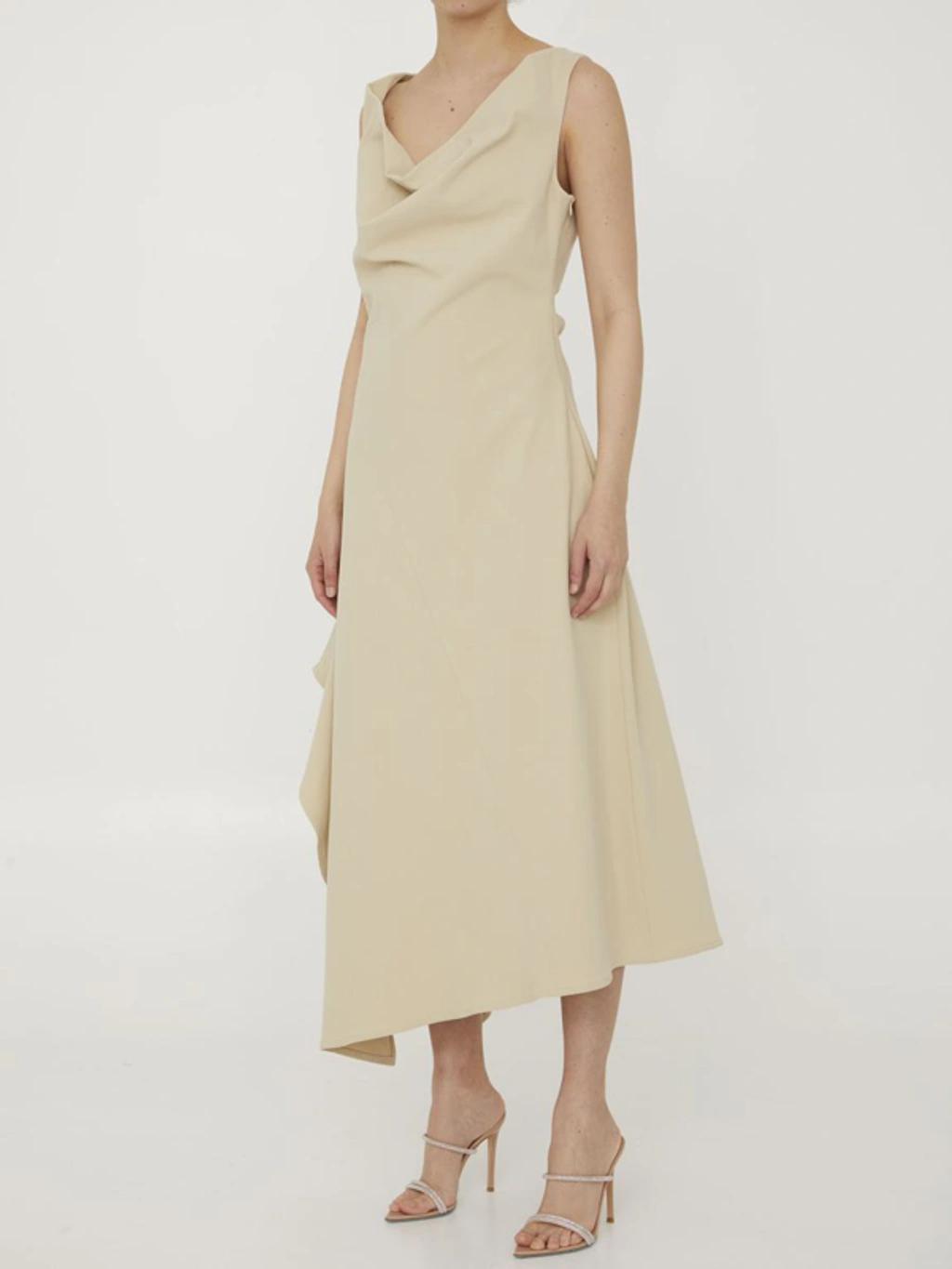 Cotton Midi-dress In Beige Product Image