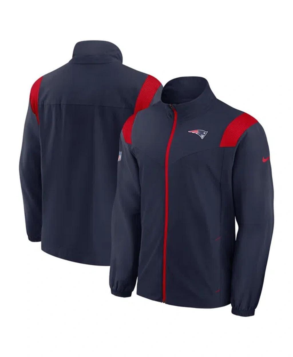 NIKE Men's Navy New England Patriots Sideline Woven Logo Full-zip Jacket In Navy,red Product Image