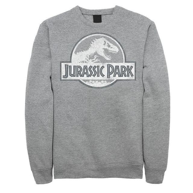 Mens Jurassic Park White Distressed Circle Logo Fleece Graphic Pullover Grey Heather Product Image