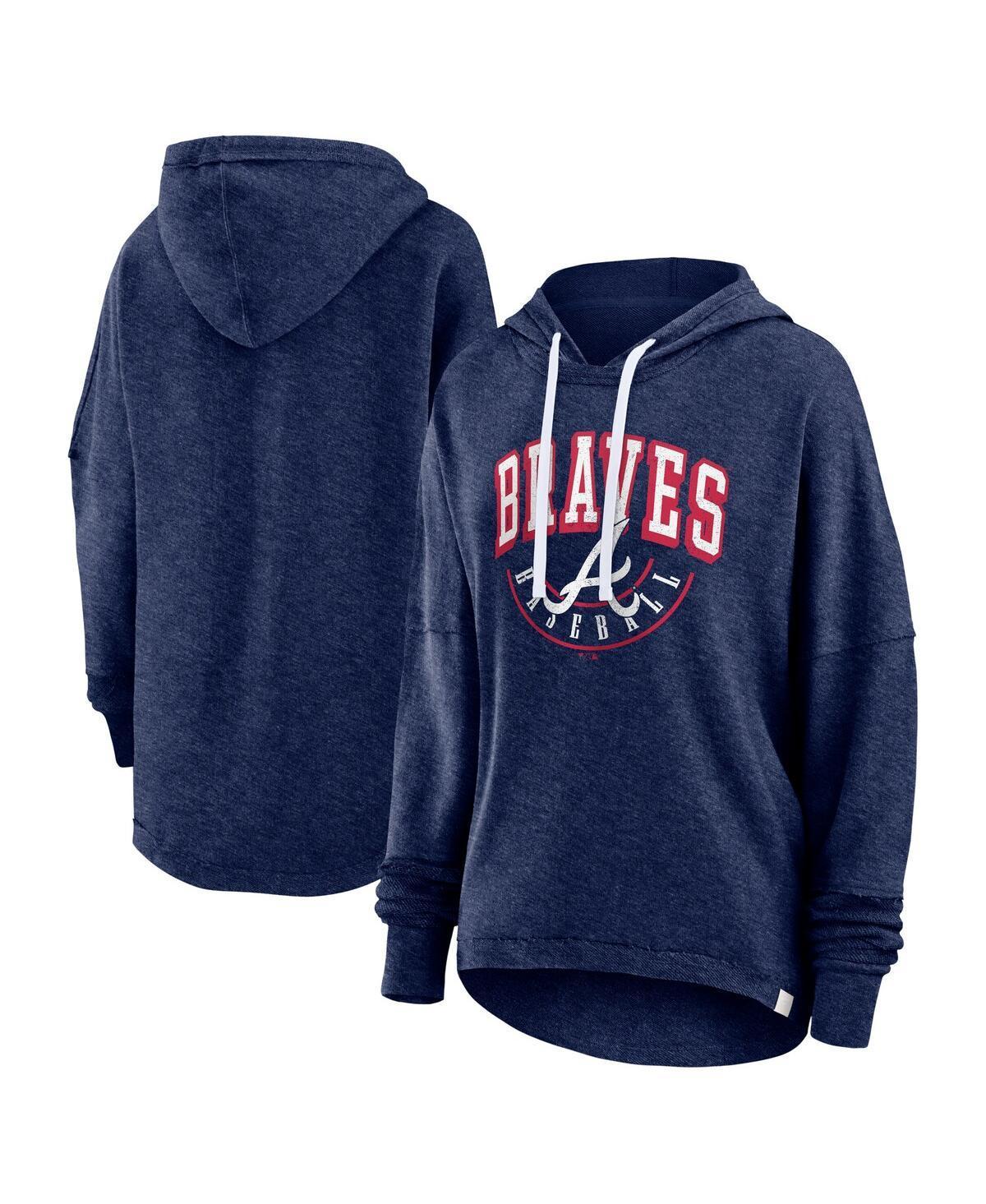 Womens Fanatics Heather Navy Distressed Atlanta Braves Luxe Pullover Hoodie Product Image