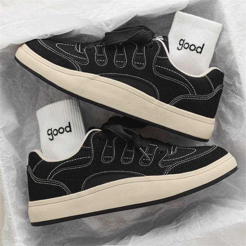 Contrast Stitching Lace-Up Sneakers Product Image