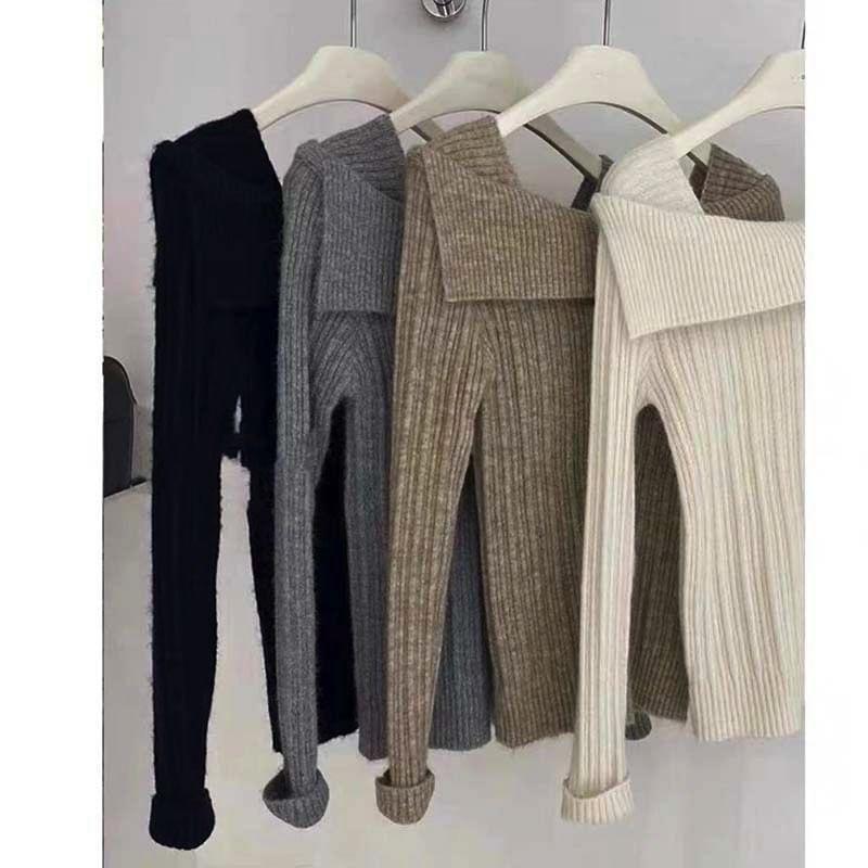 Boat Neck Plain Ribbed Sweater Product Image