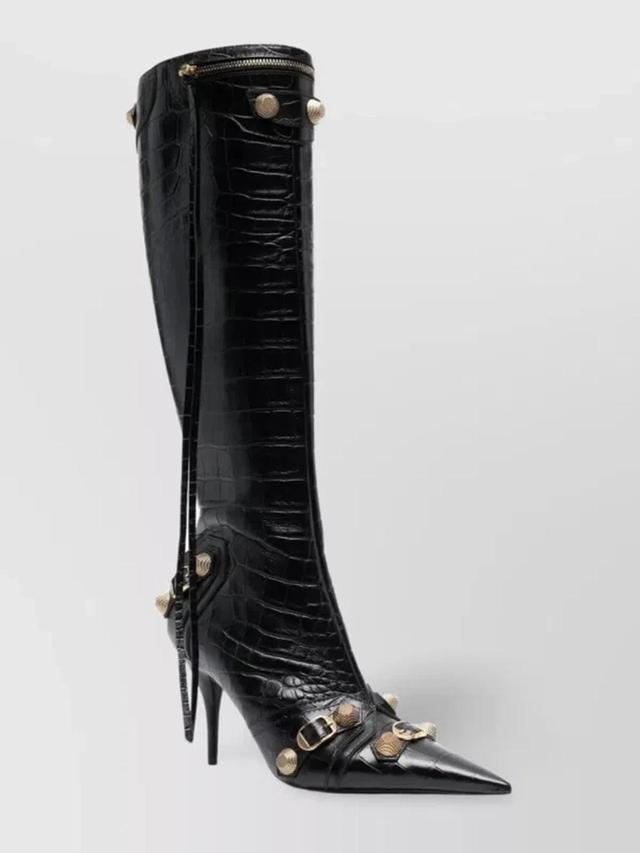 BALENCIAGA Crocodile Effect Leather Stiletto Heel Boots In Black Product Image