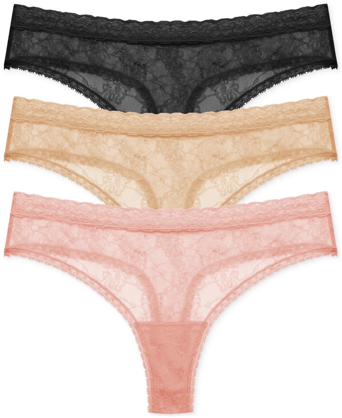 Natori Womens Bliss Allure 3-Pk. Lace Thong Underwear 771303MP - Black / Caf Product Image