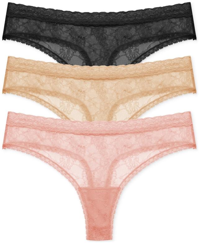 Natori Womens Bliss Allure 3-Pk. Lace Thong Underwear 771303MP - Black / Caf Product Image