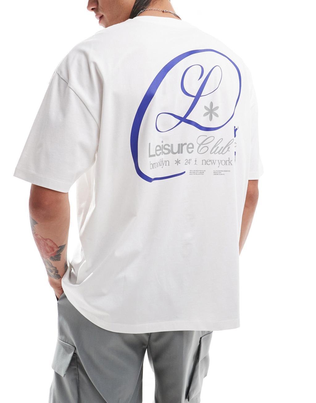 ASOS DESIGN oversized T-shirt with leisure club back print in white Product Image