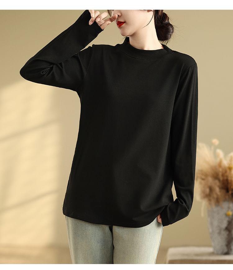 Long-Sleeve Mock Neck Plain Tee Product Image