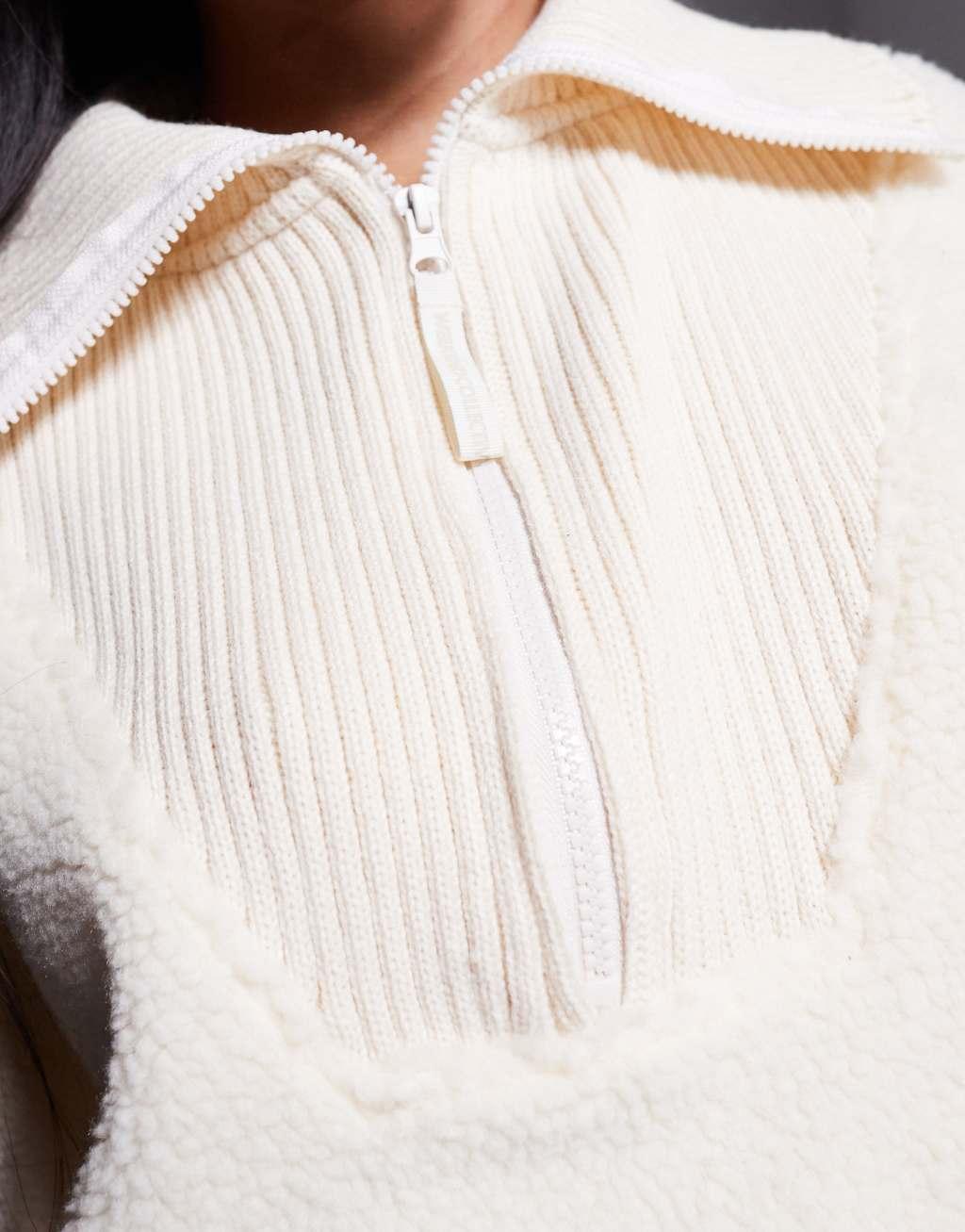 Weekend Collective ribbed neck zip up borg with embossed back in cream Product Image