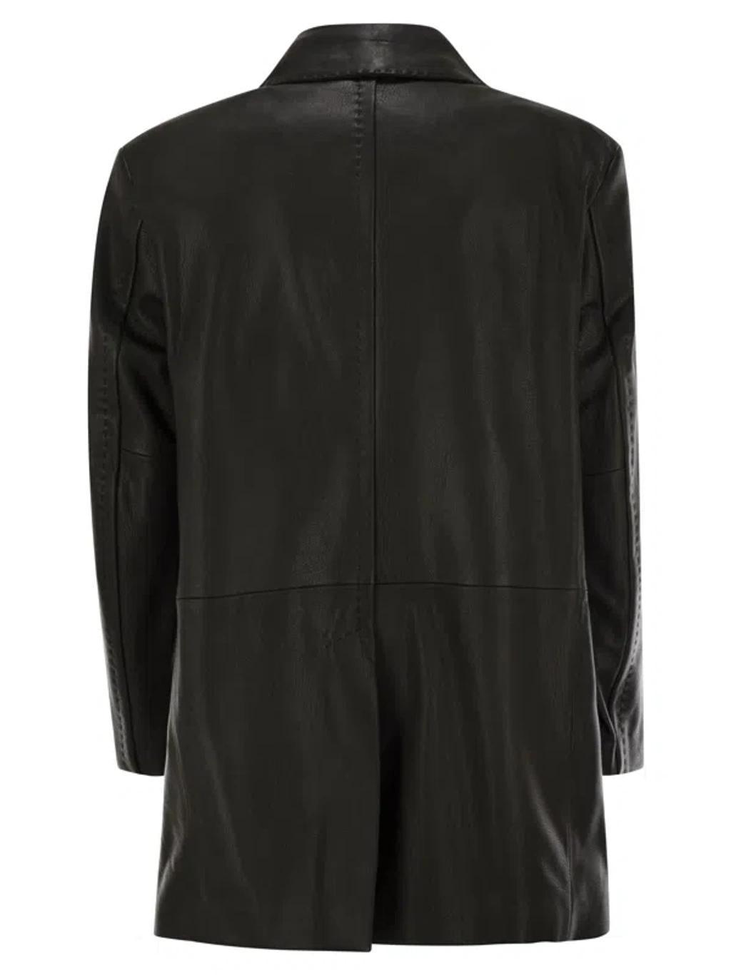 Ardea - Nappa Leather Oversized Blazer Coat In Black Product Image