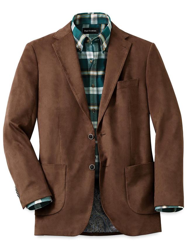 Microsuede Solid Single Breasted Notch Lapel Sport Coat - Dark Brown Product Image