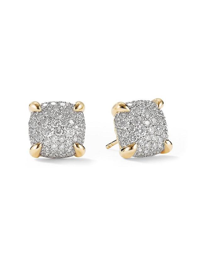 Womens Chatelaine Stud Earrings in 18K Yellow Gold with Pav Diamonds, 11MM Product Image