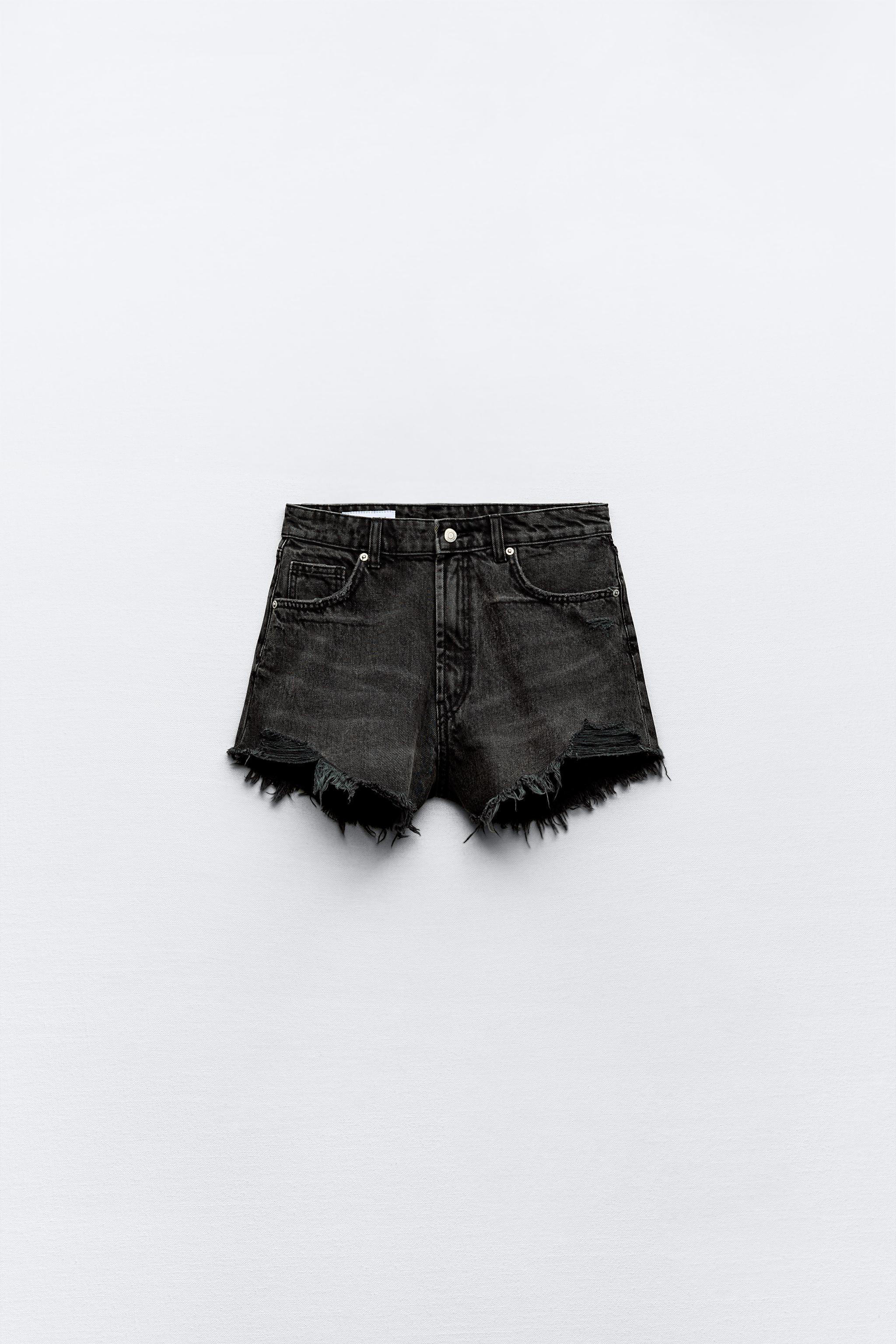 HIGH WAIST RIPPED TRF DENIM SHORTS Product Image