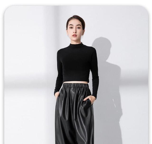 High Rise Plain Faux Leather Wide Leg Pants Product Image