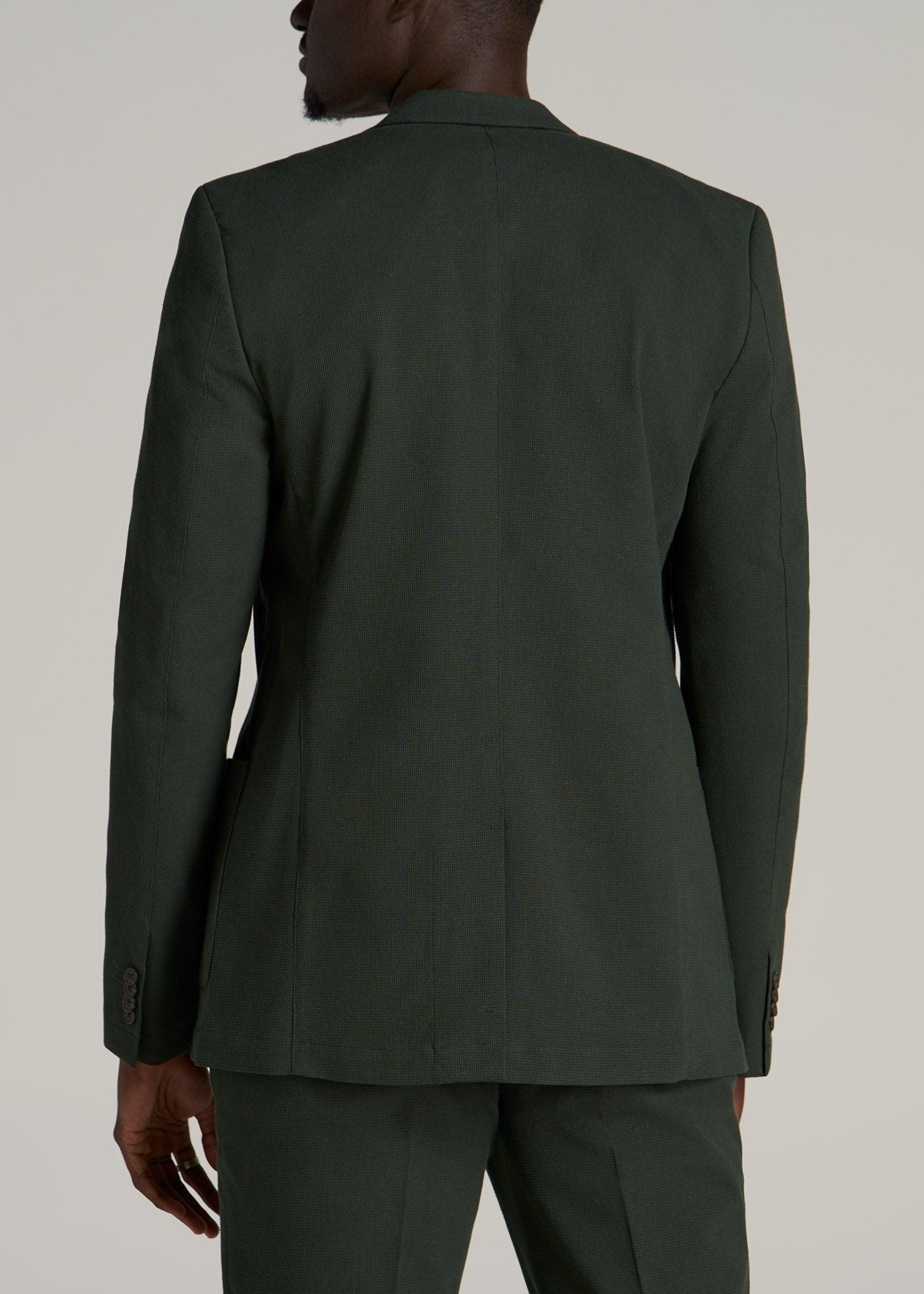 Textured Garment Washed Stretch Chino Tall Blazer in Dark Olive Green Male Product Image