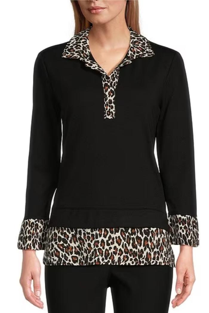 3/4 Sleeve Animal Print Crinkled Woven Layered Top Product Image