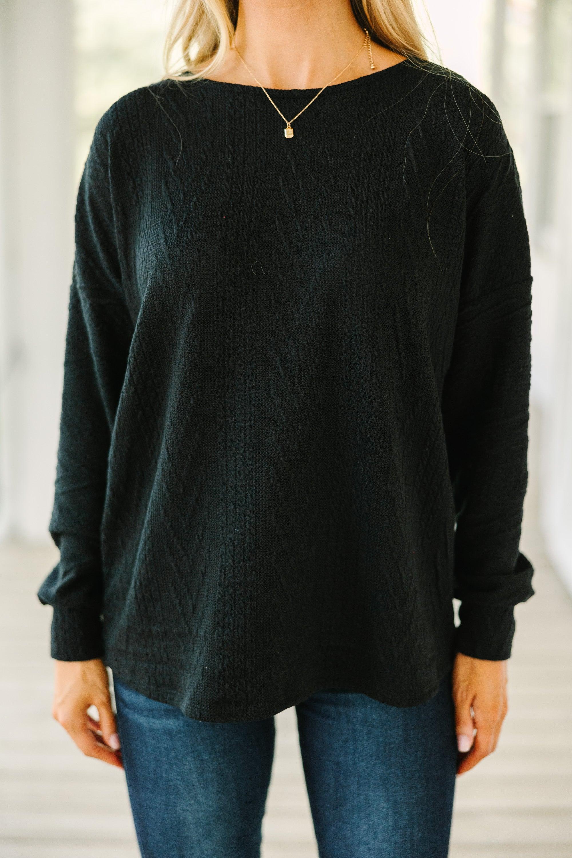 The Slouchy Black Cable Knit Top Female Product Image