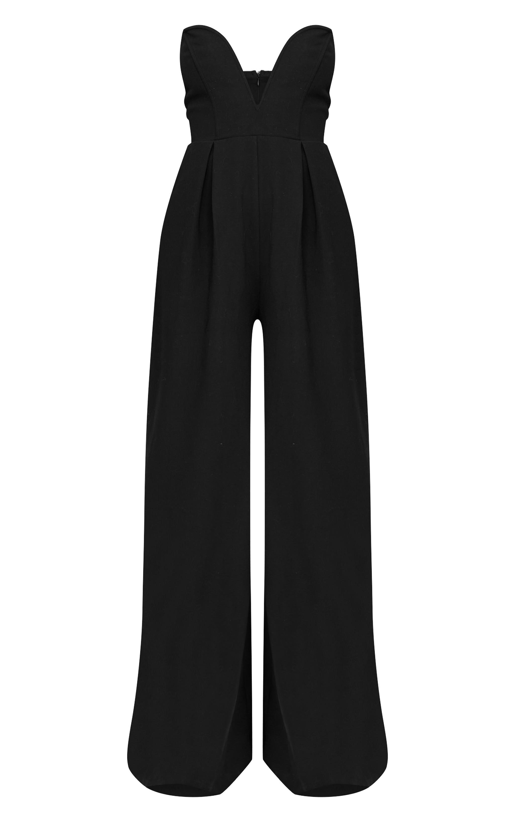 PLT Label Black Plunge Wide Leg Jumpsuit Product Image