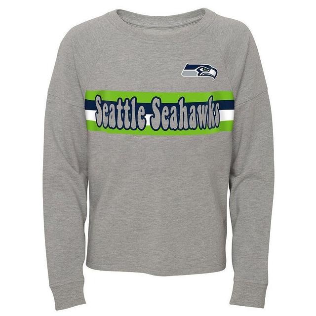 Juniors Heathered Gray Seattle Seahawks All Striped Up Raglan Long Sleeve T-Shirt, Womens Product Image