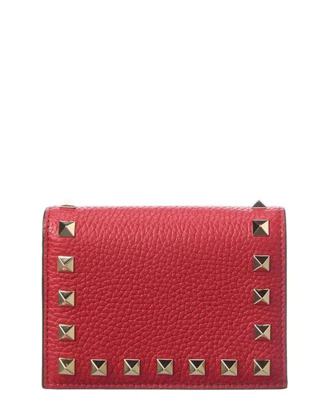 Valentino Rockstud Grainy Leather Card Holder In Red Product Image