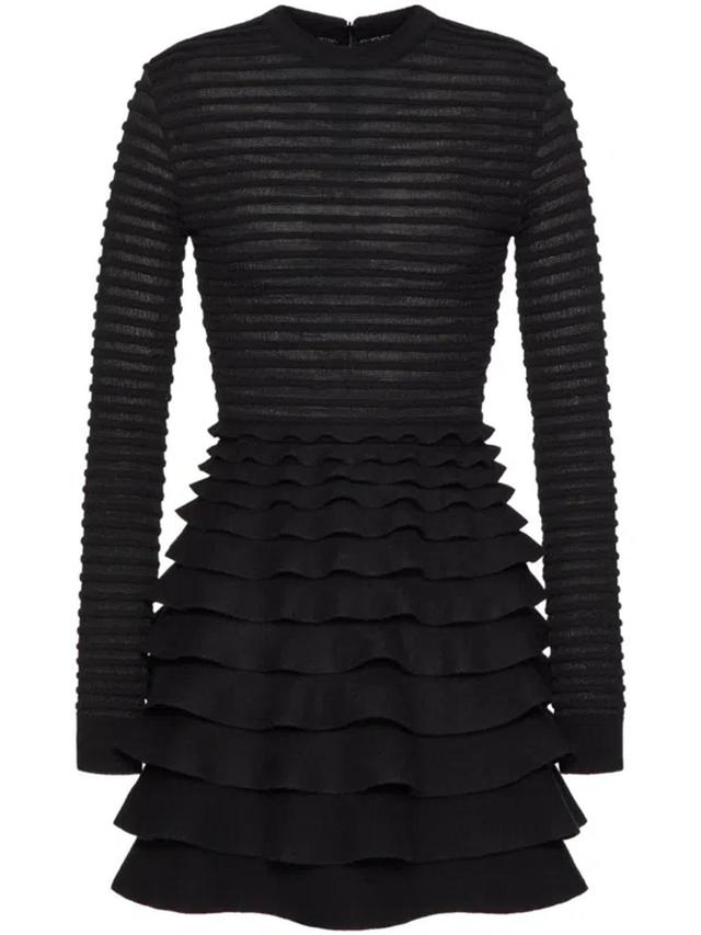 VALENTINO Ribbed-tiered Mini Dress In Black Product Image