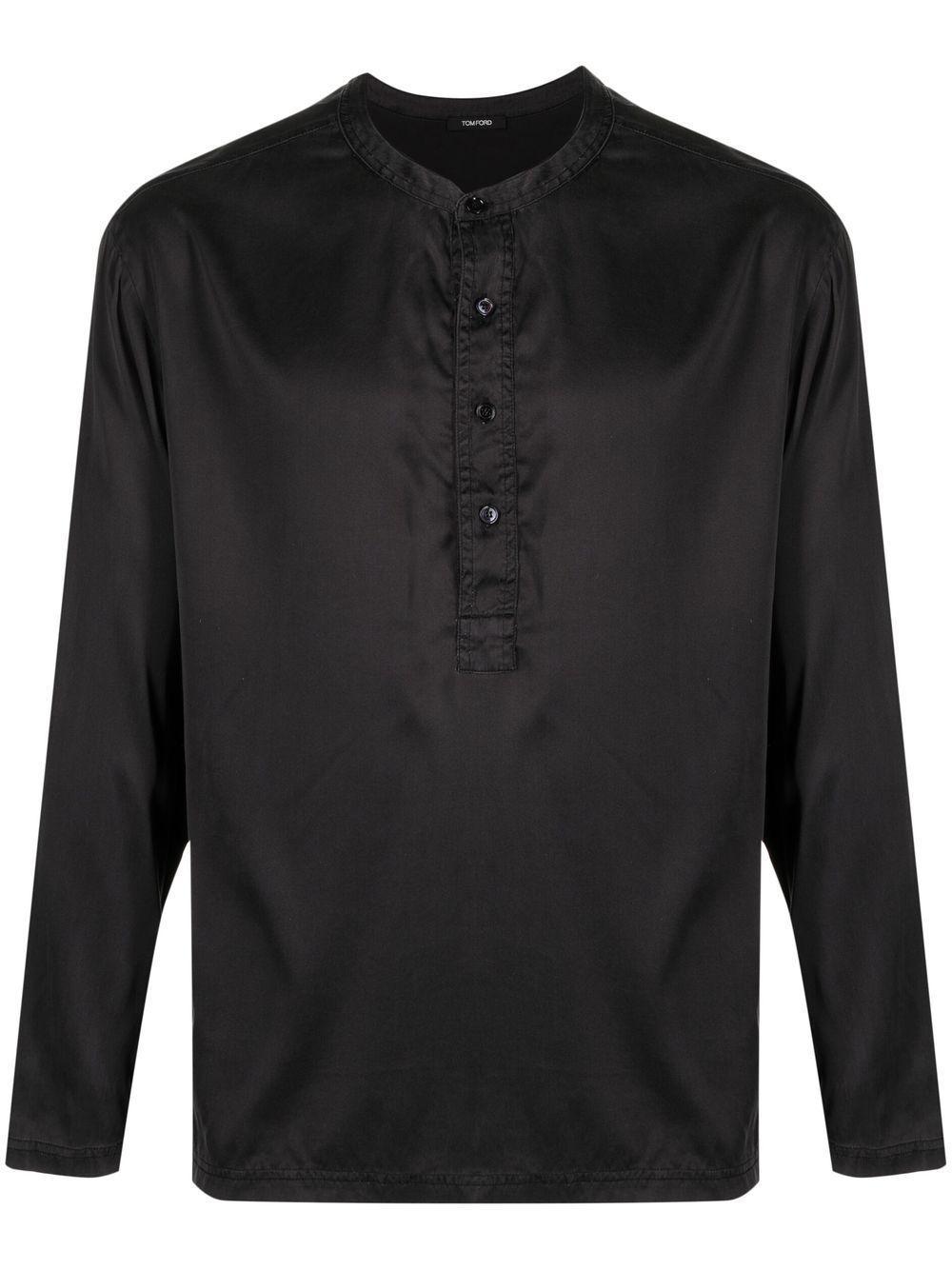 TOM FORD Half-button Silk-blend Shirt In Black Product Image