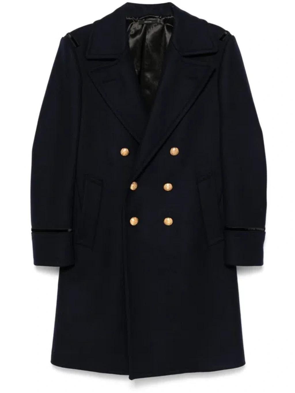 Double-breasted Coat In Blue Product Image