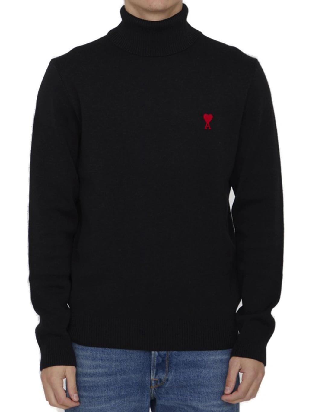 Ami Logo Embroidered Knitted Jumper In Black Product Image