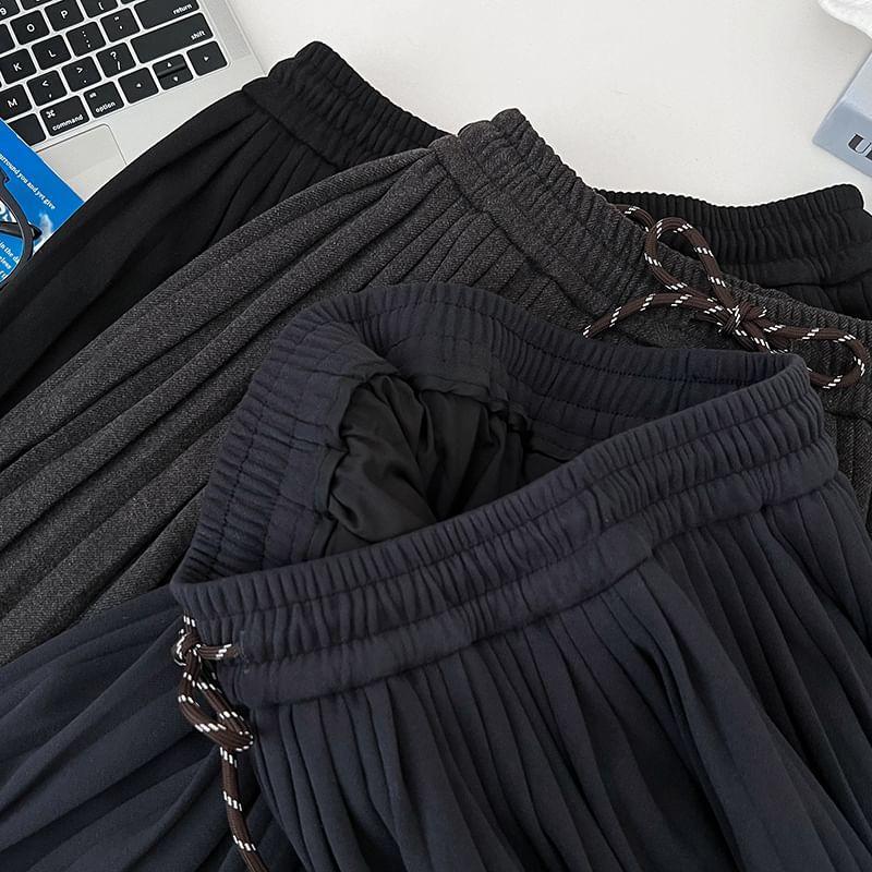 Drawstring Waist Plain Pleated Mini A-Line Skirt Product Image