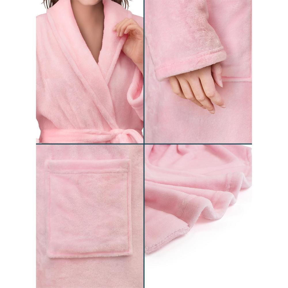 PAVILIA Womens Robe Fleece Plush Soft, Fluffy Fuzzy Cozy Warm Lightweight Bathrobe, Shower Spa House Long Robes for Women (Pink, 2X-3X) Product Image