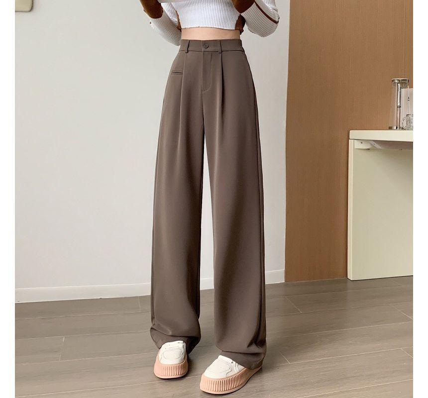 High Rise Plain Wide Leg Dress Pants (Various Designs) Product Image