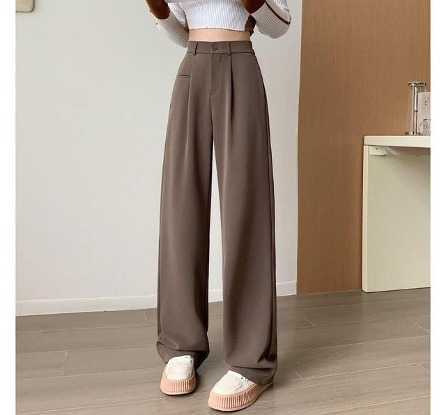 High Rise Plain Wide Leg Dress Pants (Various Designs) Product Image