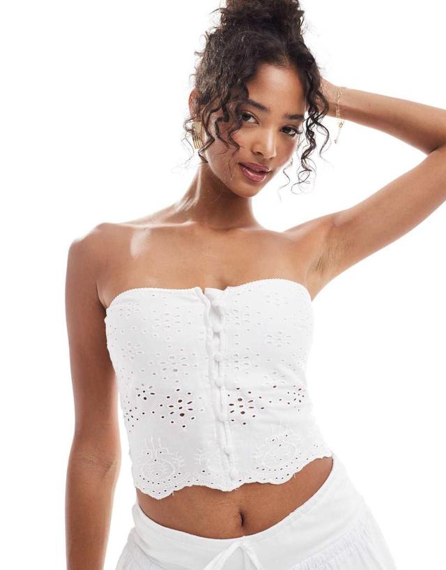 ASOS DESIGN broderie bandeau top in white Product Image