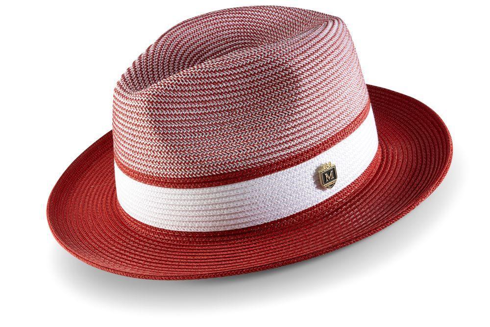 Crimson Two Tone Braided Pinch Fedora With White Ribbon Product Image