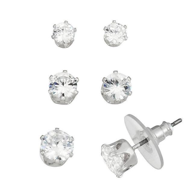 Napier Silver Tone Cubic Zirconia Stud Trio Earrings Set, Womens, Clear Product Image