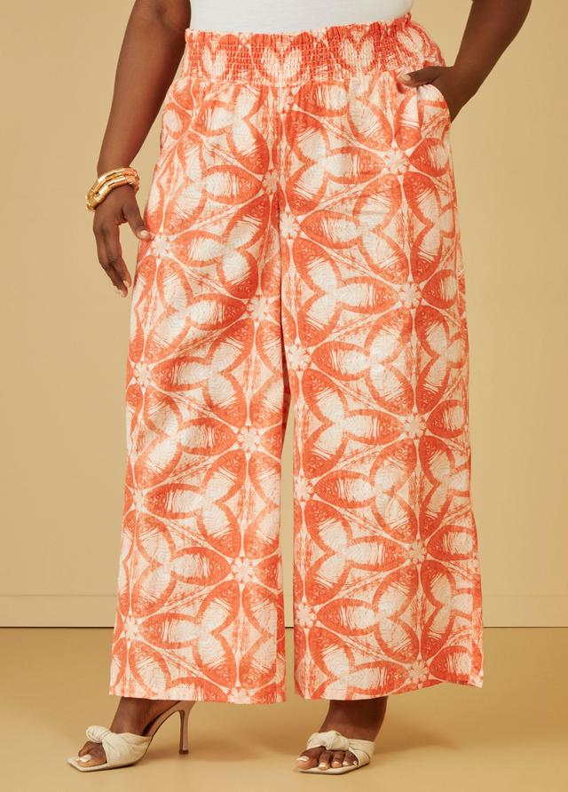 Plus Size Printed Linen Blend Wide Leg Pants, - Ashley Stewart Product Image