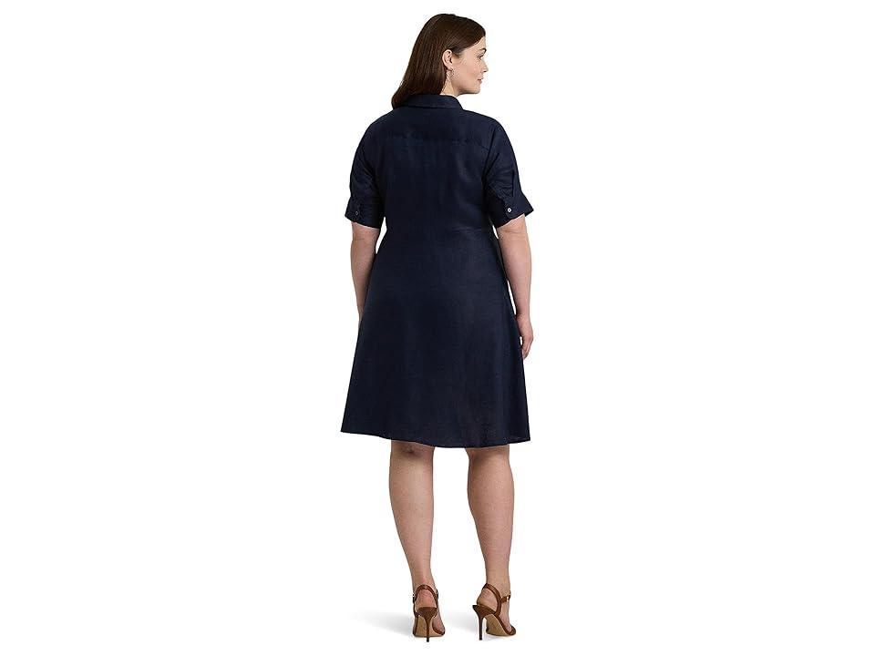 Lauren Ralph Lauren Plus-Size Tie-Front Linen Shirtdress (Lauren Navy) Women's Dress Product Image