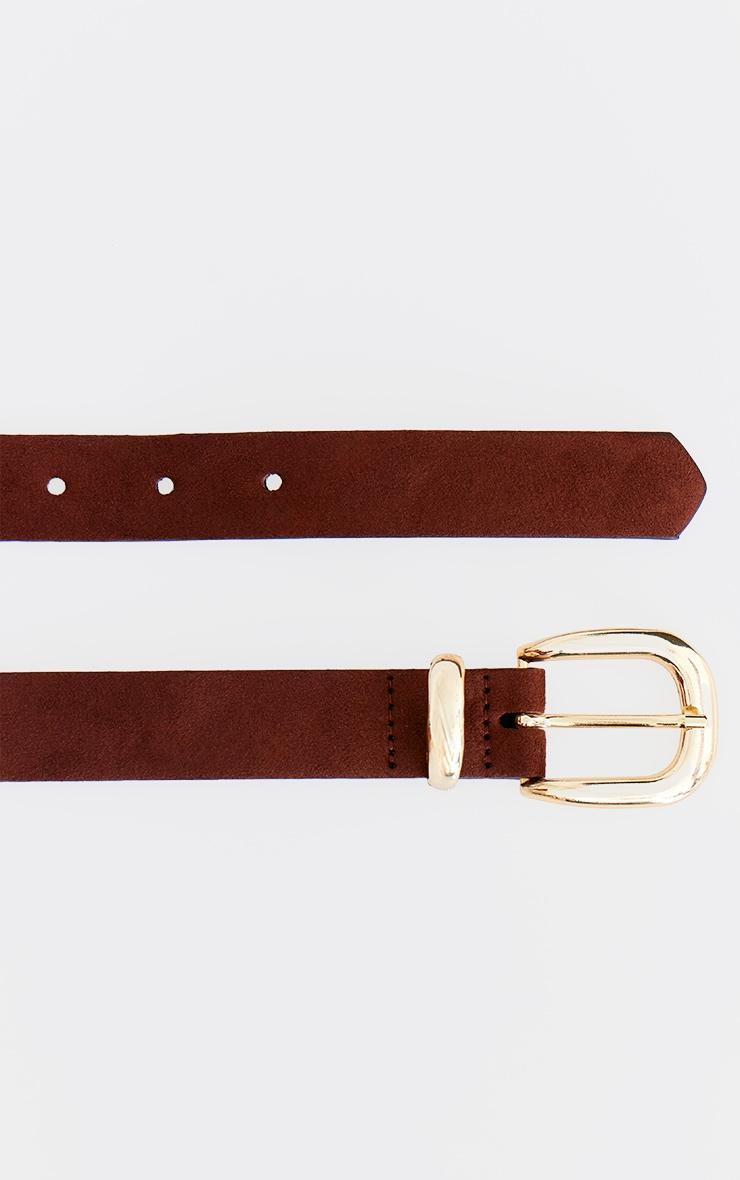 Tan Faux Suede Square Buckled Waist Belt Product Image