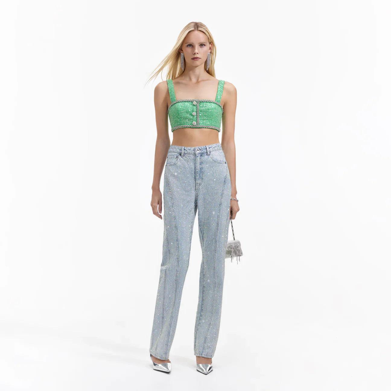 Green Boucle Crop Top Product Image